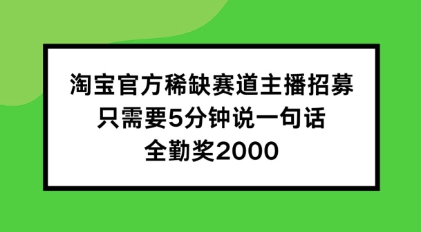 淘宝官方稀缺赛道主播招募 ，只需要5分钟说一句话， 全勤奖2000【揭秘】_海蓝资源库