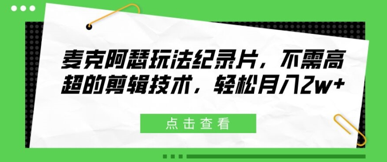 麦克阿瑟玩法纪录片，不需高超的剪辑技术，轻松月入2w+【揭秘】_海蓝资源库