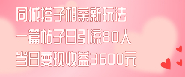 同城搭子相亲新玩法一篇帖子引流80人当日变现3600元(项目教程+实操教程)【揭秘】_海蓝资源库