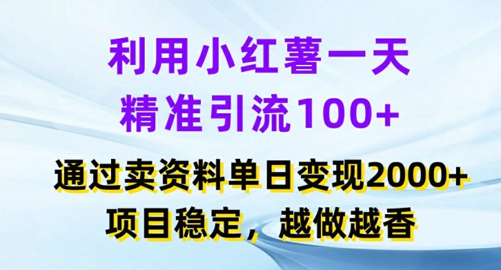 利用小红书一天精准引流100+，通过卖项目单日变现2k+，项目稳定，越做越香【揭秘】_海蓝资源库