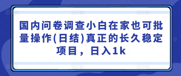 国内问卷调查小白在家也可批量操作(日结)真正的长久稳定项目，日入1k【揭秘】_海蓝资源库