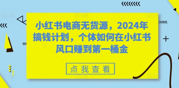 小红书电商无货源，2024年搞钱计划，个体如何在小红书风口赚到第一桶金_海蓝资源库