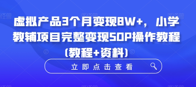 虚拟产品3个月变现8W+，小学教辅项目完整变现SOP操作教程(教程+资料)_海蓝资源库