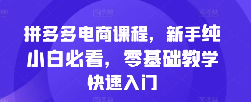 拼多多电商课程，新手纯小白必看，零基础教学快速入门_海蓝资源库