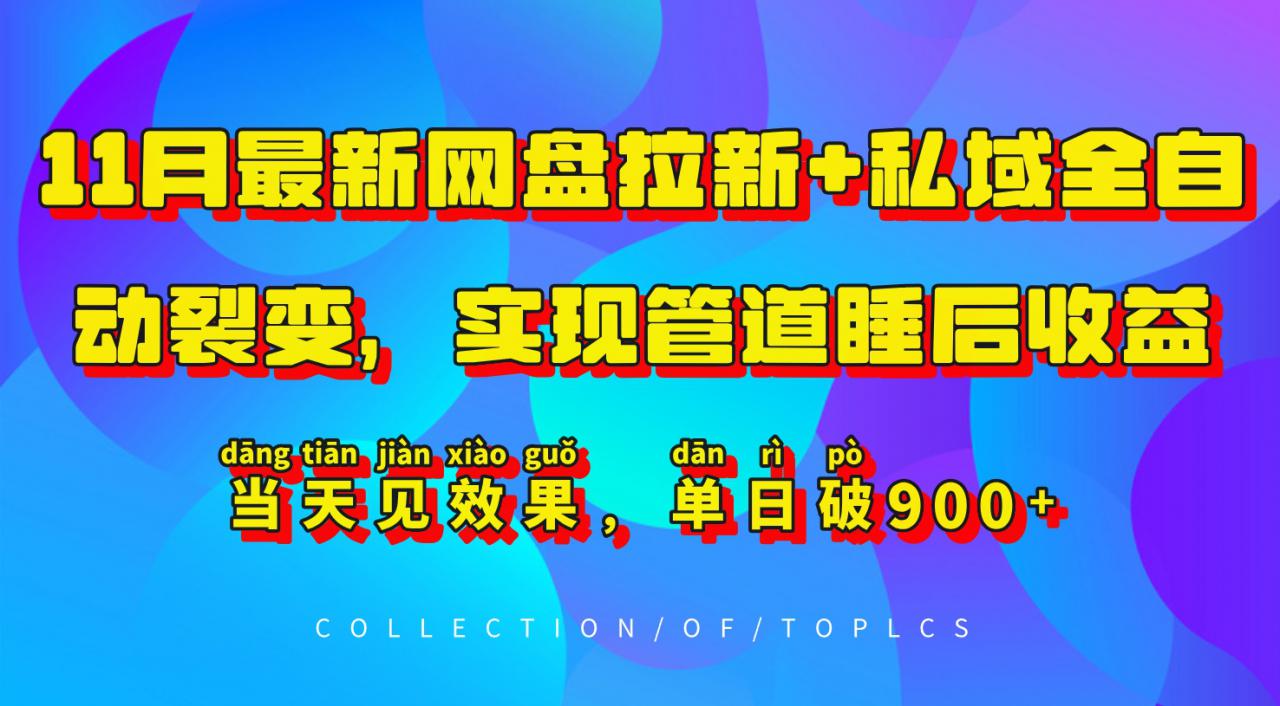 11月最新网盘拉新+私域全自动裂变，实现管道睡后收益，当天见效果，单日破900+_海蓝资源库