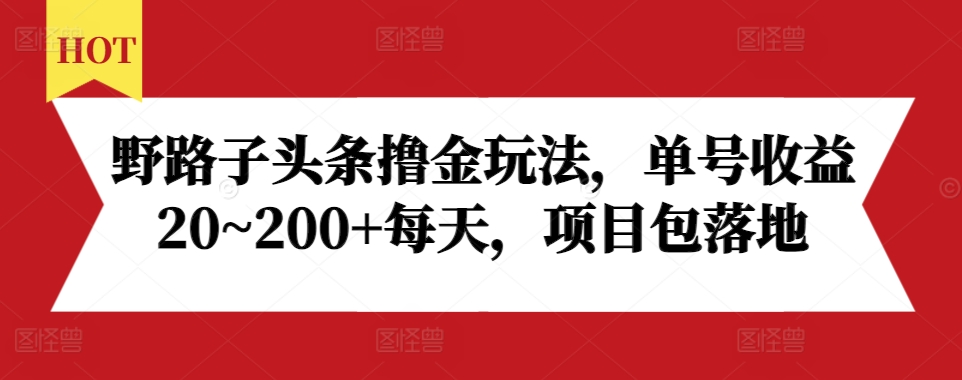 野路子头条撸金玩法，单号收益20~200+每天，项目包落地_海蓝资源库