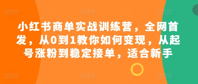 小红书商单实战训练营，全网首发，从0到1教你如何变现，从起号涨粉到稳定接单，适合新手_海蓝资源库