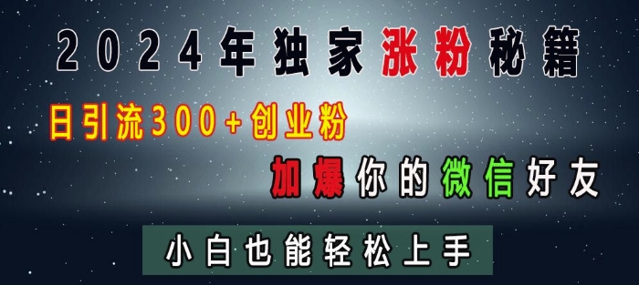 2024年独家涨粉秘籍，日引流300+创业粉，加爆你的微信好友，小白也能轻松上手_海蓝资源库