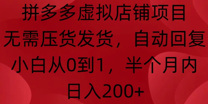 拼多多虚拟店铺项目，无需压货发货，自动回复，小白从0到1，半个月内日入200+【揭秘】_海蓝资源库