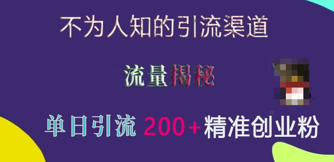 不为人知的引流渠道，流量揭秘，实测单日引流200+精准创业粉【揭秘】_海蓝资源库