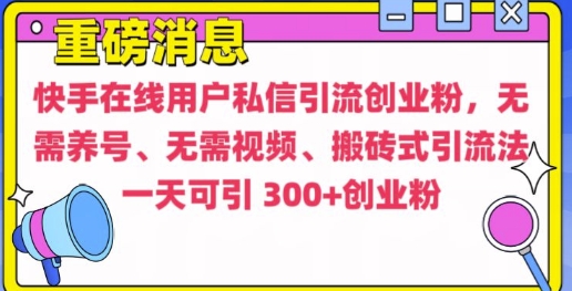 快手最新引流创业粉方法，无需养号、无需视频、搬砖式引流法【揭秘】_海蓝资源库