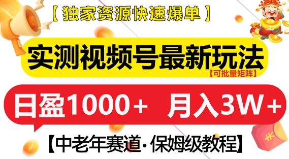 实测视频号最新玩法，中老年赛道，独家资源，月入过W+【揭秘】_海蓝资源库