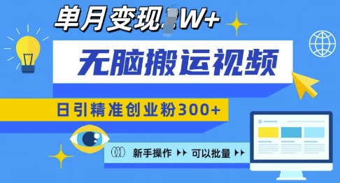 无脑搬运视频号可批量复制，新手即可操作，日引精准创业粉300+，月变现过W 【揭秘】_海蓝资源库