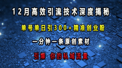 最新高效引流技术深度揭秘 ，单号单日引300+精准创业粉，一分钟一条原创素材，引爆你的私域流量_海蓝资源库