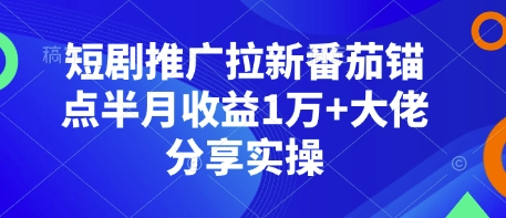 短剧推广拉新番茄锚点半月收益1万+大佬分享实操——海蓝资源创业项目网-海蓝资源_海蓝资源库