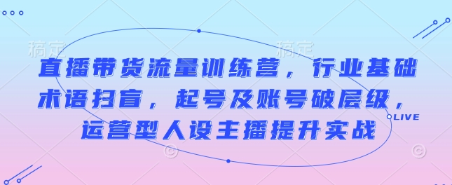 直播带货流量训练营，行业基础术语扫盲，起号及账号破层级，运营型人设主播提升实战——生财有道创业项目网_海蓝资源库