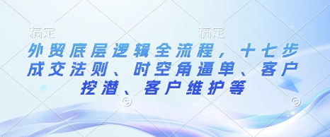 外贸底层逻辑全流程，十七步成交法则、时空角逼单、客户挖潜、客户维护等——海蓝资源创业项目网-海蓝资源_海蓝资源库