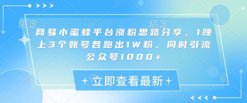 网易小蜜蜂平台涨粉思路分享，1晚上3个账号各跑出1W粉，同时引流公众号1000+——海蓝资源创业项目网_海蓝资源库