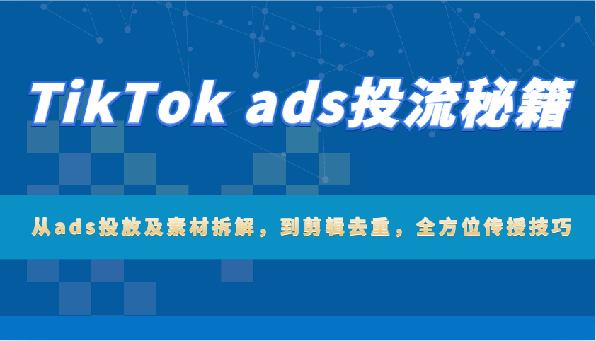 TikTok ads投流秘籍：从ads投放及素材拆解，到剪辑去重，全方位传授技巧_海蓝资源库